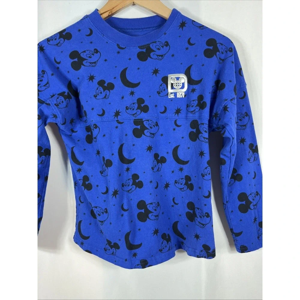 Walt Disney World Spirit Jersey Mickey Shirt Blue Moons & Stars Kids Size XL - Picture 2 of 11